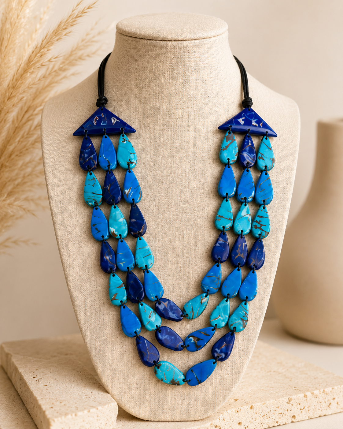 Turquoise Blue Multi-Strand Tagua Statement Necklace