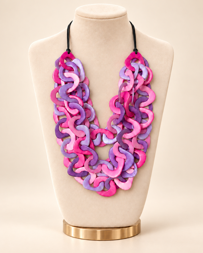 Pink & Purple Interlocking Tagua Necklace