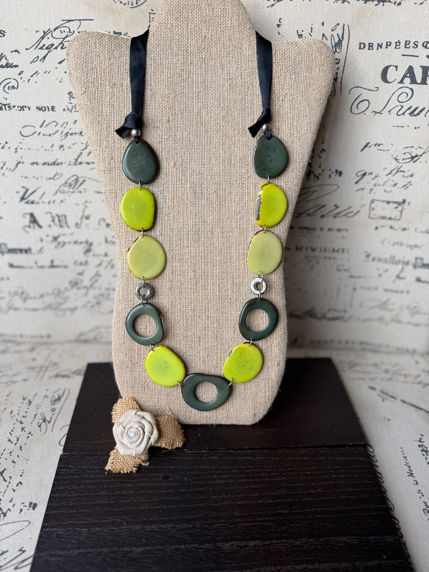 Olive & Lime Tagua Statement Necklace – Handmade in Ecuador