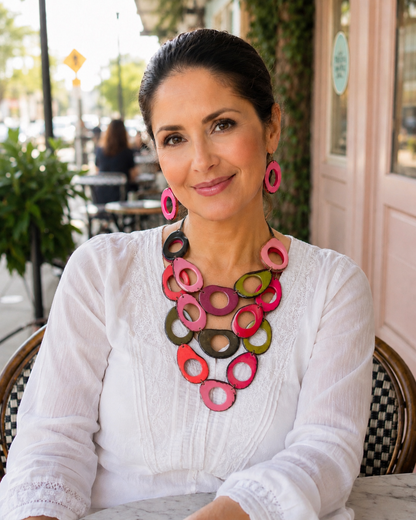 Pink Multi-Layer Tagua Statement Necklace – Handmade in Ecuador