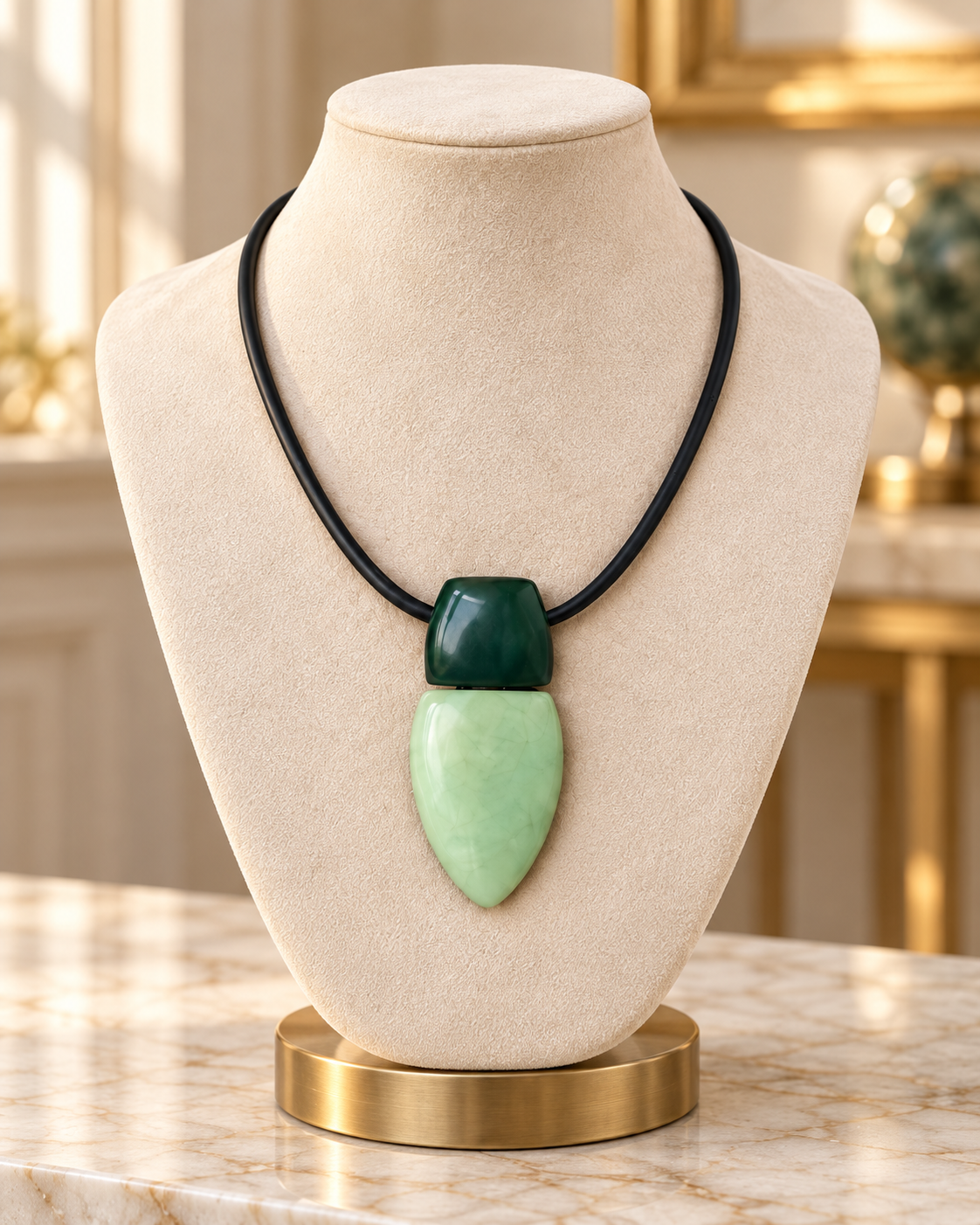 Green Tagua Nut Pendant Necklace with Magnetic Clasp