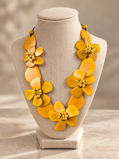 Mustard Yellow Floral Tagua Statement Necklace
