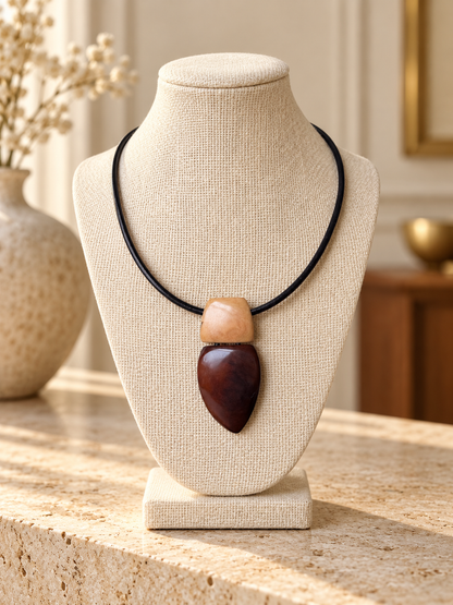 Brown and Beige Tagua Pendant Necklace with Magnetic Clasp