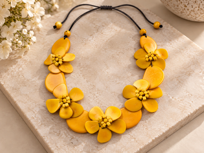 Mustard Yellow Floral Tagua Statement Necklace