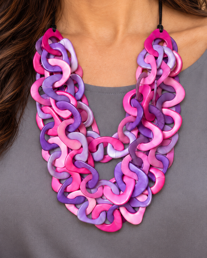 Pink & Purple Interlocking Tagua Necklace