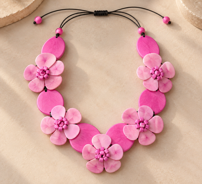 Pink Floral Tagua Statement Necklace