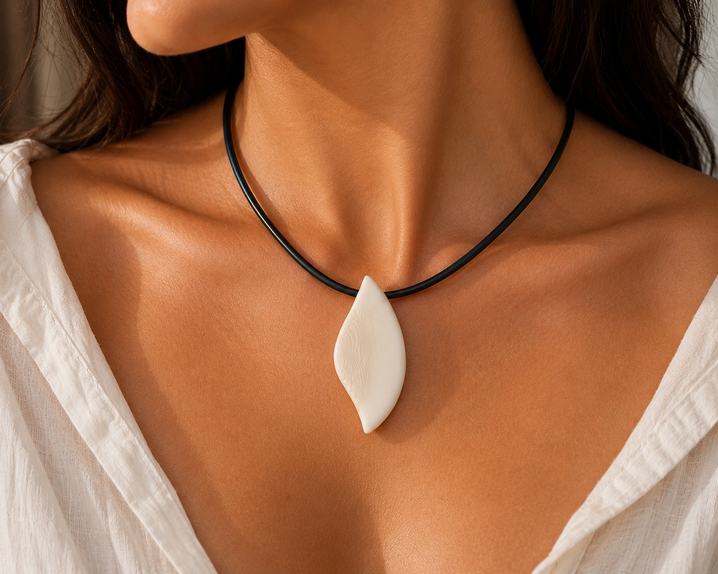 White Tagua Nut Pendant Necklace | Vegetable Ivory Jewelry