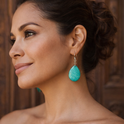 Turquoise green earrings Tagua earrings Artistic earrings Custom jewelry for women Statement dangles Fashionable gifts