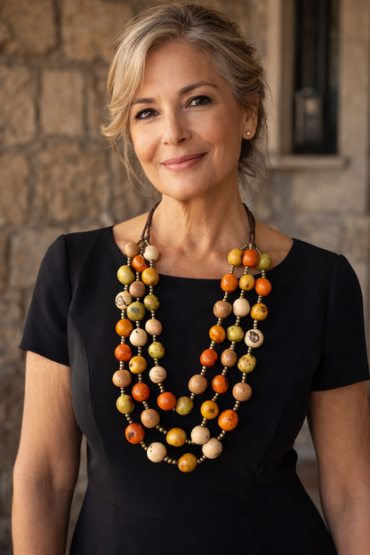 Triple Strand Tagua Statement Necklace – Sustainable Handmade Jewelry