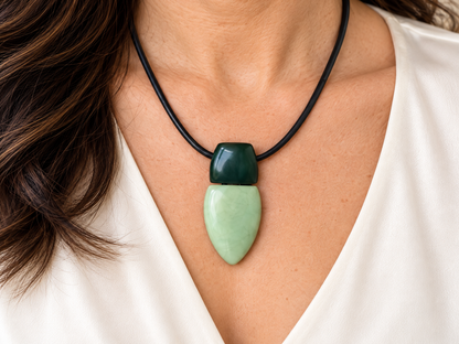 Green Tagua Nut Pendant Necklace with Magnetic Clasp