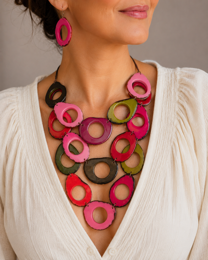 Pink Multi-Layer Tagua Statement Necklace – Handmade in Ecuador