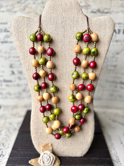Multicolor Bombona Seed Necklace, Handmade Statement Jewelry, Eco-Friendly Style, Lightweight Adjustable Necklace
