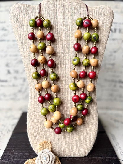 Multicolor Bombona Seed Necklace, Handmade Statement Jewelry, Eco-Friendly Style, Lightweight Adjustable Necklace