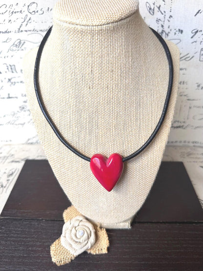 Red Heart Tagua Nut Pendant Necklace – Handmade Eco Friendly Jewelry