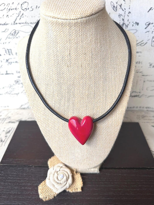 Red Heart Tagua Nut Pendant Necklace – Handmade Eco Friendly Jewelry