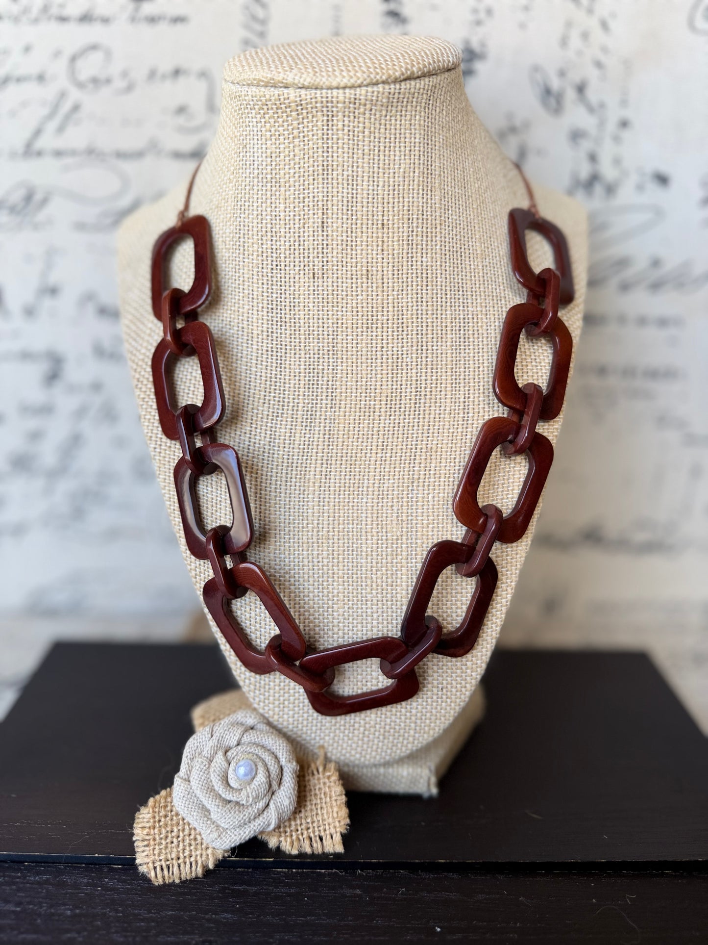 Brown chain link necklace Tagua jewelry Wearable art Elegant necklace Adjustable cord Lightweight