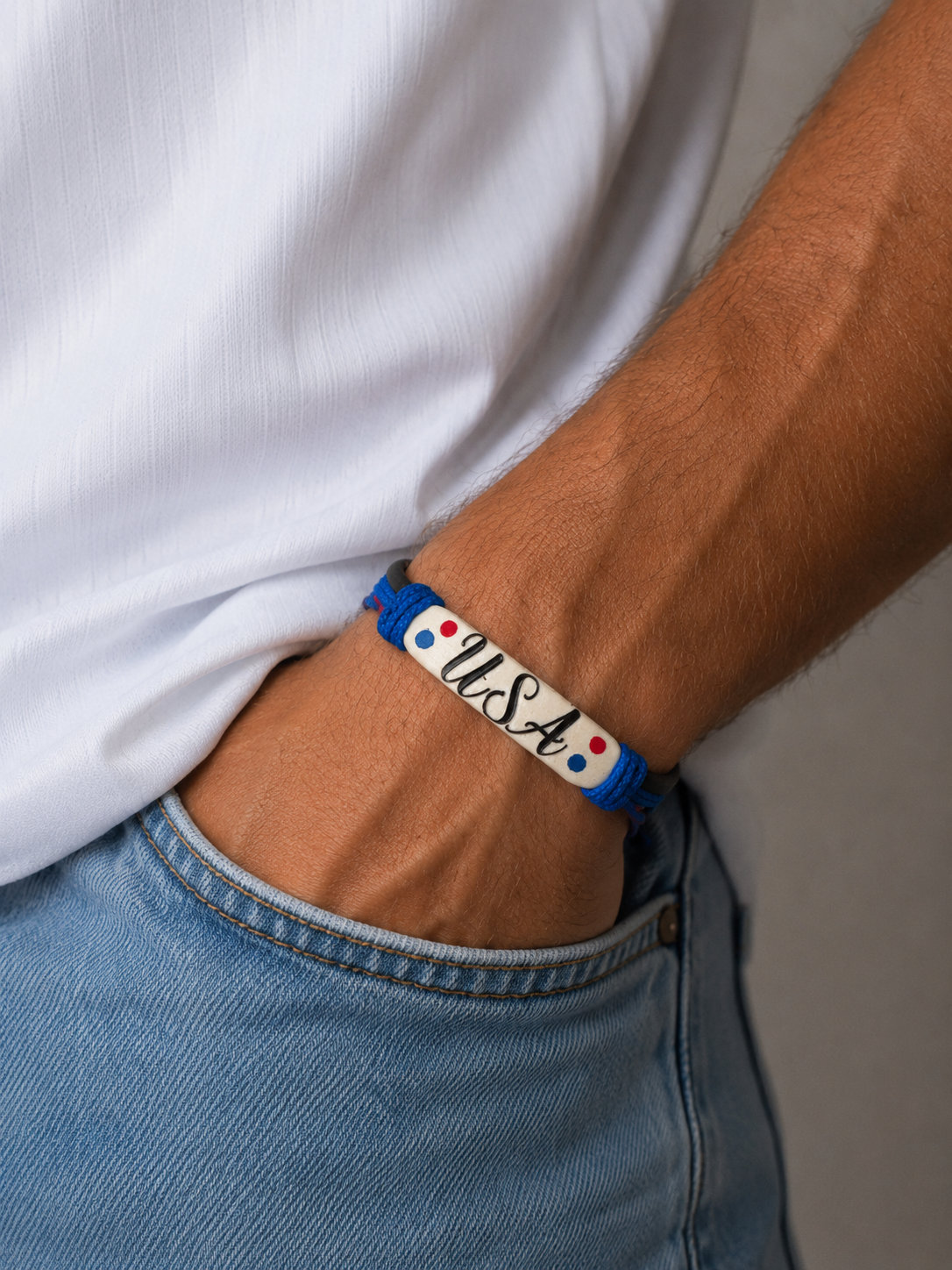 USA Adjustable Patriotic Bracelet, Team USA Soccer Fan Jewelry