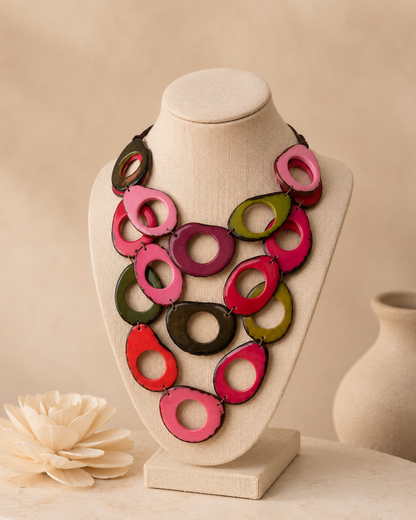 Pink Multi-Layer Tagua Statement Necklace – Handmade in Ecuador