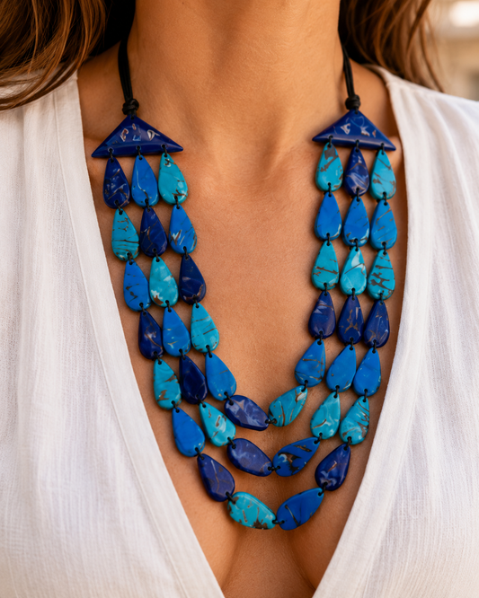 Turquoise Blue Multi-Strand Tagua Statement Necklace