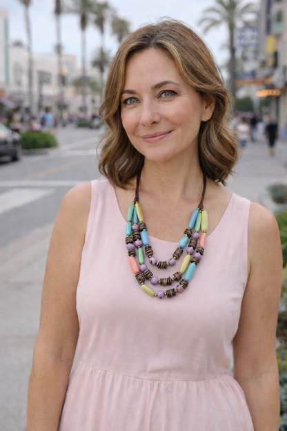 Adjustable Spring Pastel Tagua & Coconut Double Strand Necklace (20”–32”)