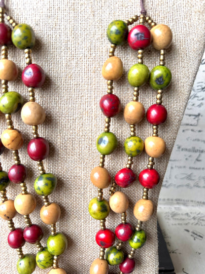 Multicolor Bombona Seed Necklace, Handmade Statement Jewelry, Eco-Friendly Style, Lightweight Adjustable Necklace