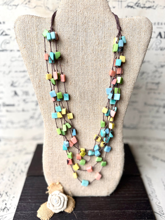 Colorful Adjustable Tagua Cube Necklace  Handmade in Ecuador