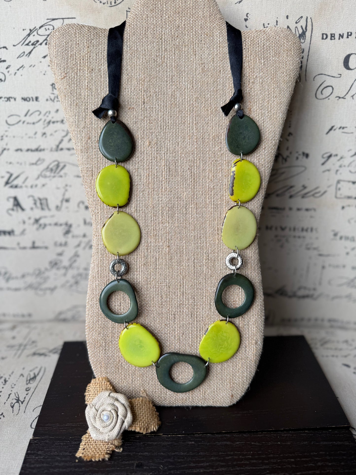 Olive & Lime Tagua Statement Necklace – Handmade in Ecuador