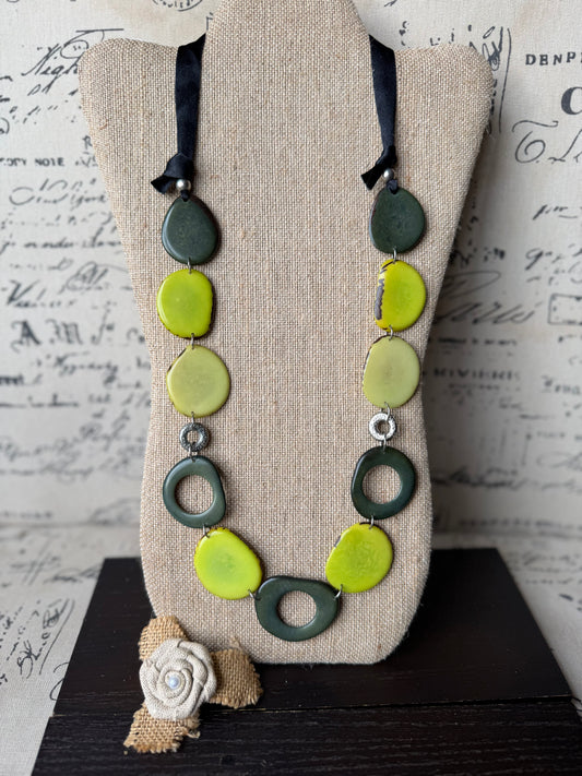 Olive & Lime Tagua Statement Necklace – Handmade in Ecuador