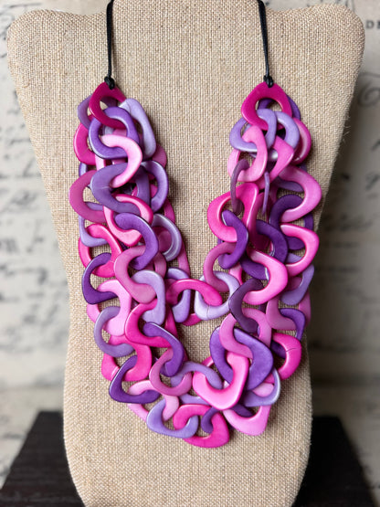 Pink & Purple Interlocking Tagua Necklace