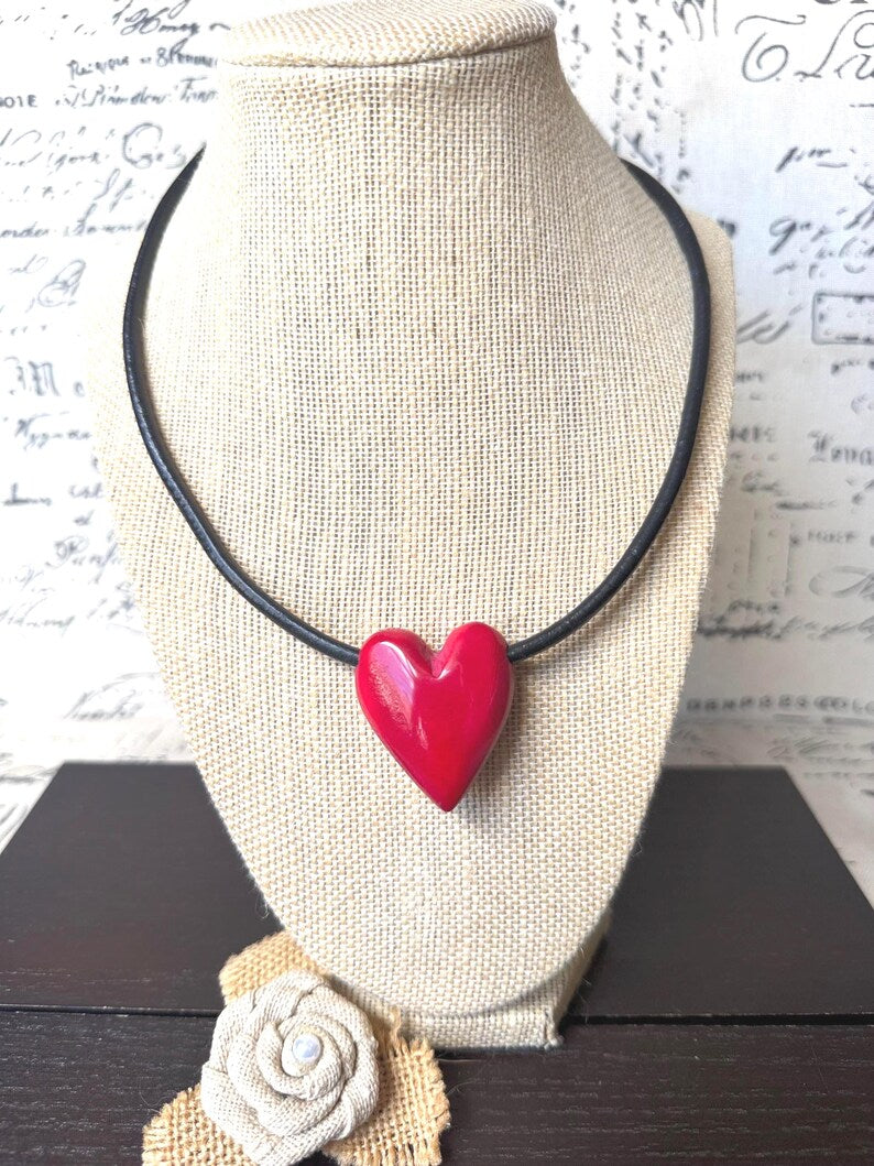 Red Heart Tagua Nut Pendant Necklace – Handmade Eco Friendly Jewelry