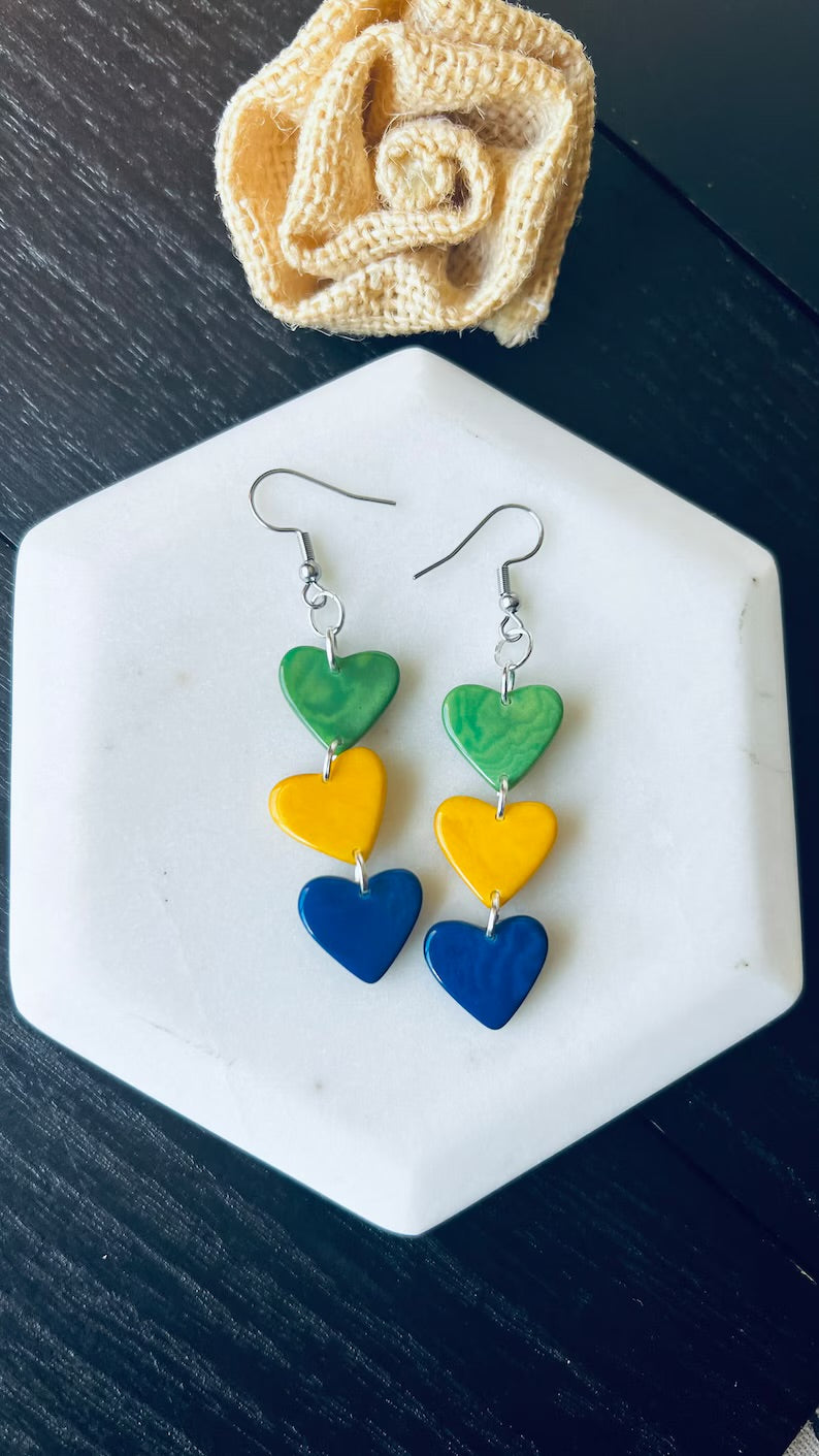 Brazil Pride Tagua Nut Heart Earrings