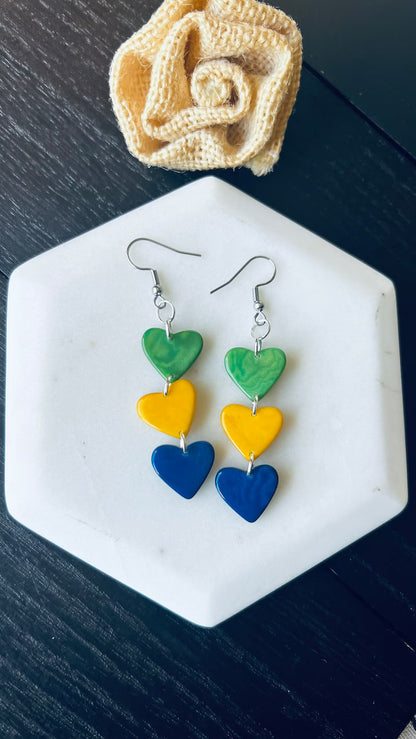Brazil Pride Tagua Nut Heart Earrings