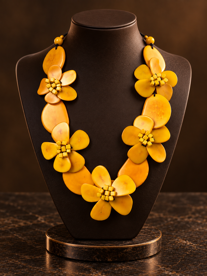 Mustard Yellow Floral Tagua Statement Necklace