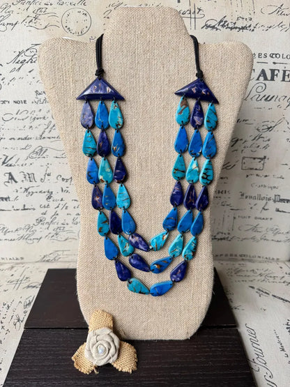 Turquoise Blue Multi-Strand Tagua Statement Necklace