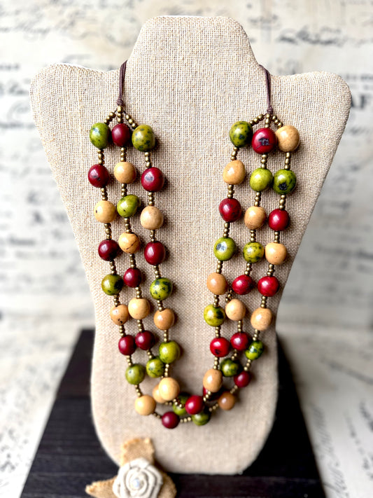 Multicolor Bombona Seed Necklace, Handmade Statement Jewelry, Eco-Friendly Style, Lightweight Adjustable Necklace