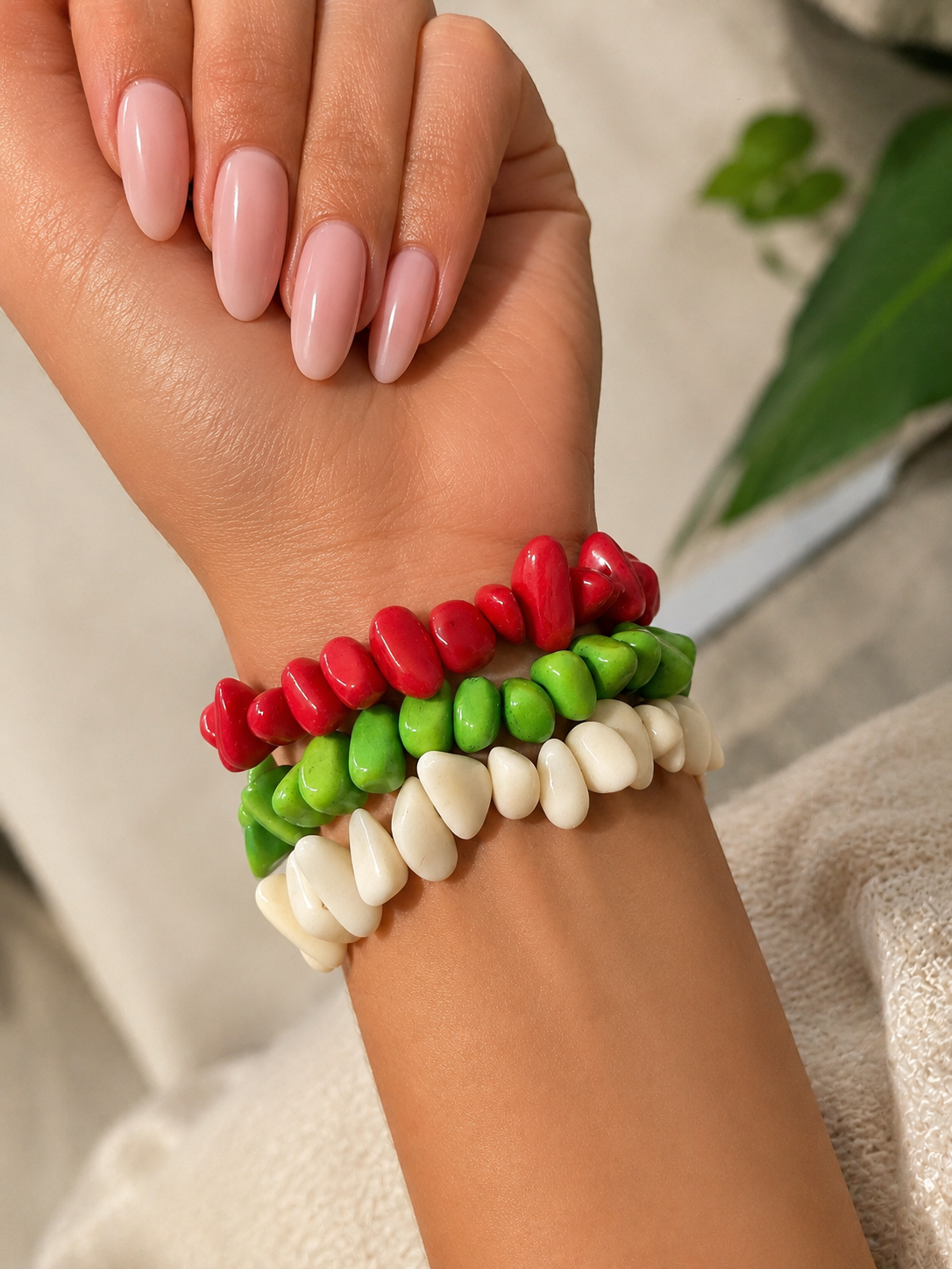Italy Flag Tagua Bracelet Stack