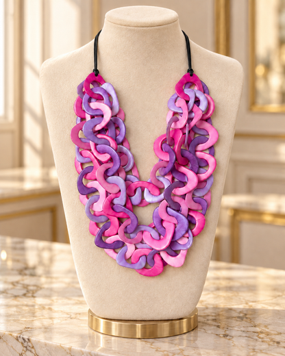 Pink & Purple Interlocking Tagua Necklace