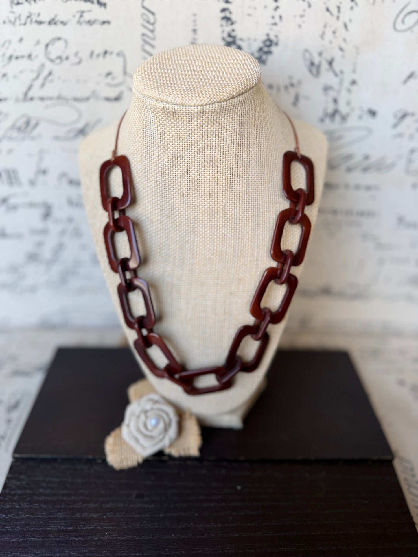 Brown chain link necklace Tagua jewelry Wearable art Elegant necklace Adjustable cord Lightweight