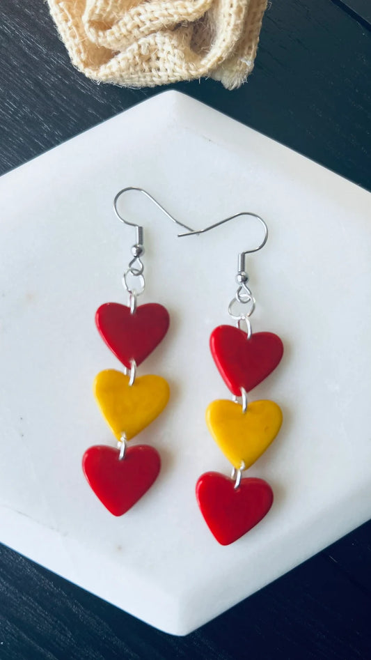 Spain flag heart earrings, tagua nut earrings, Spanish pride jewelry