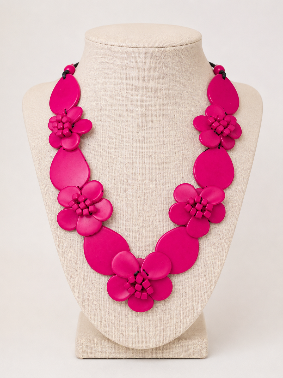 Hot Pink Tagua Flower Statement Necklace, Handmade Eco-Friendly Floral Jewelry