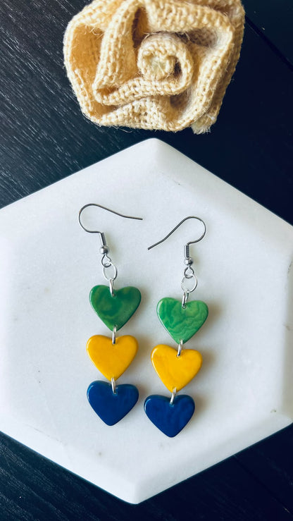 Brazil Pride Tagua Nut Heart Earrings