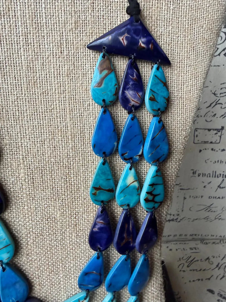 Turquoise Blue Multi-Strand Tagua Statement Necklace