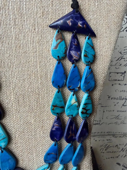 Turquoise Blue Multi-Strand Tagua Statement Necklace