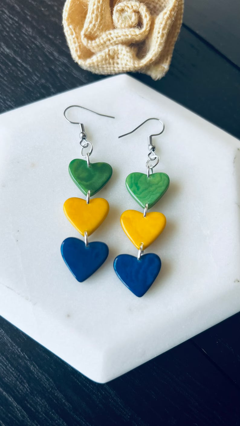 Brazil Pride Tagua Nut Heart Earrings