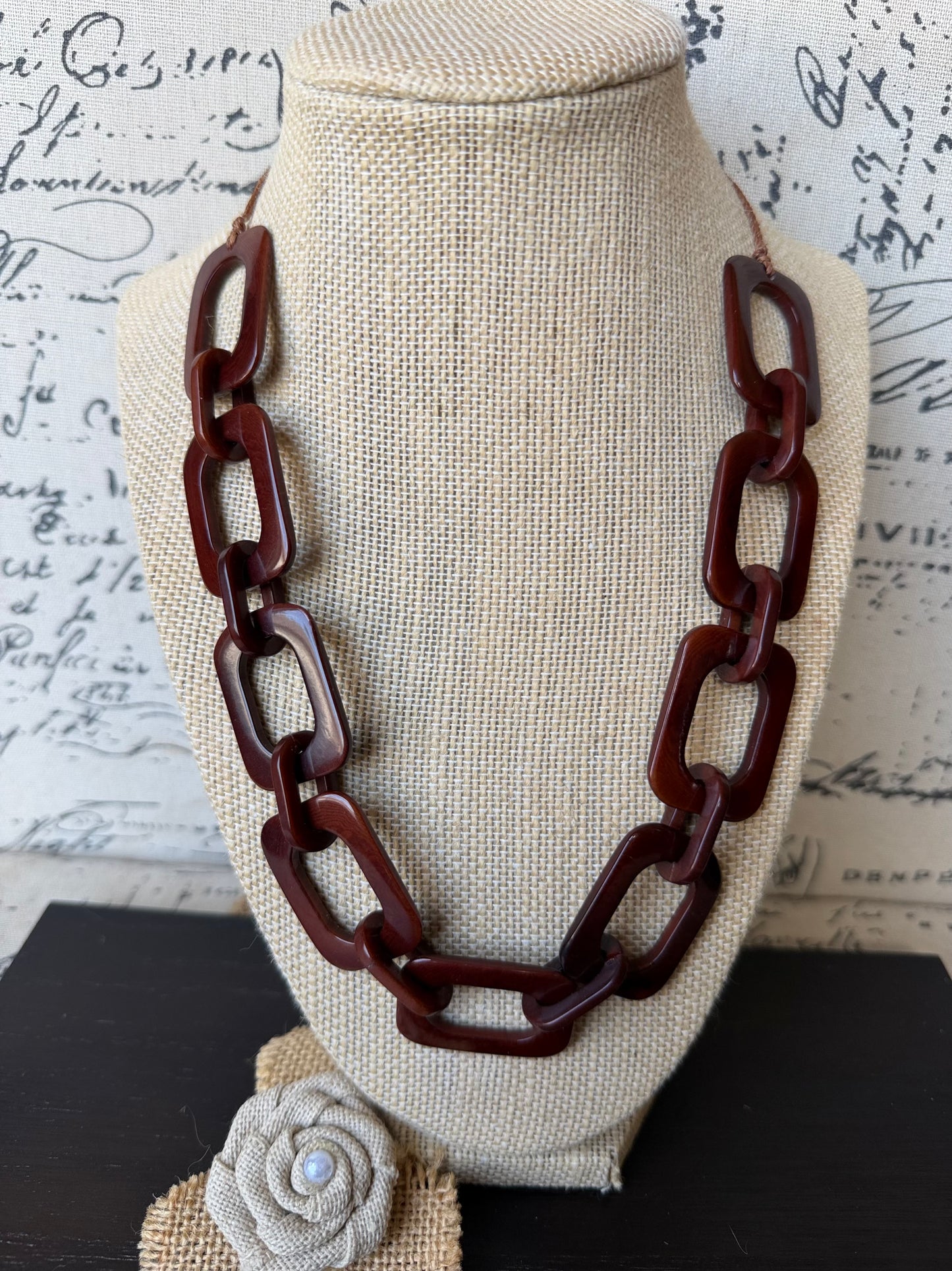Brown chain link necklace Tagua jewelry Wearable art Elegant necklace Adjustable cord Lightweight