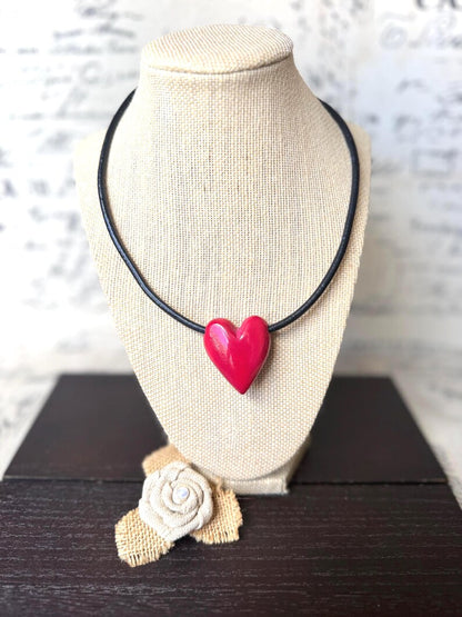 Red Heart Tagua Nut Pendant Necklace – Handmade Eco Friendly Jewelry