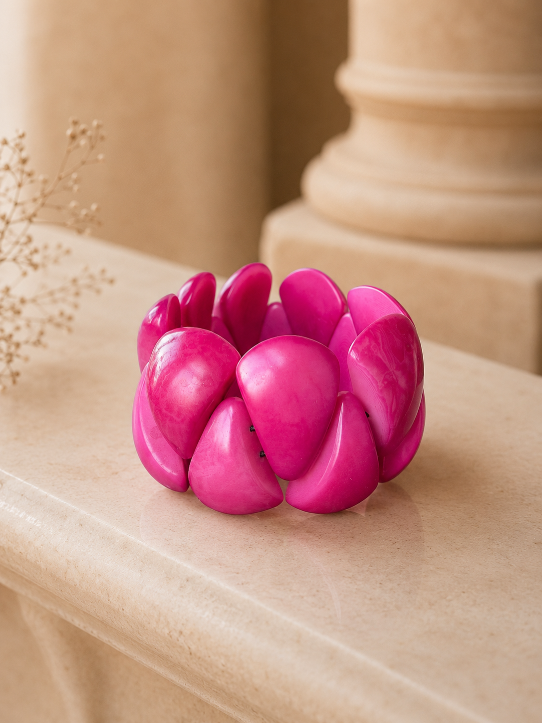 Hot Pink Tagua Statement Bracelet