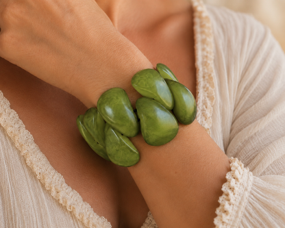 Olive Green Chunky Tagua Statement Bracelet