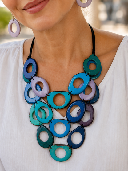 Blue Tagua Statement Necklace – Handmade in Ecuador