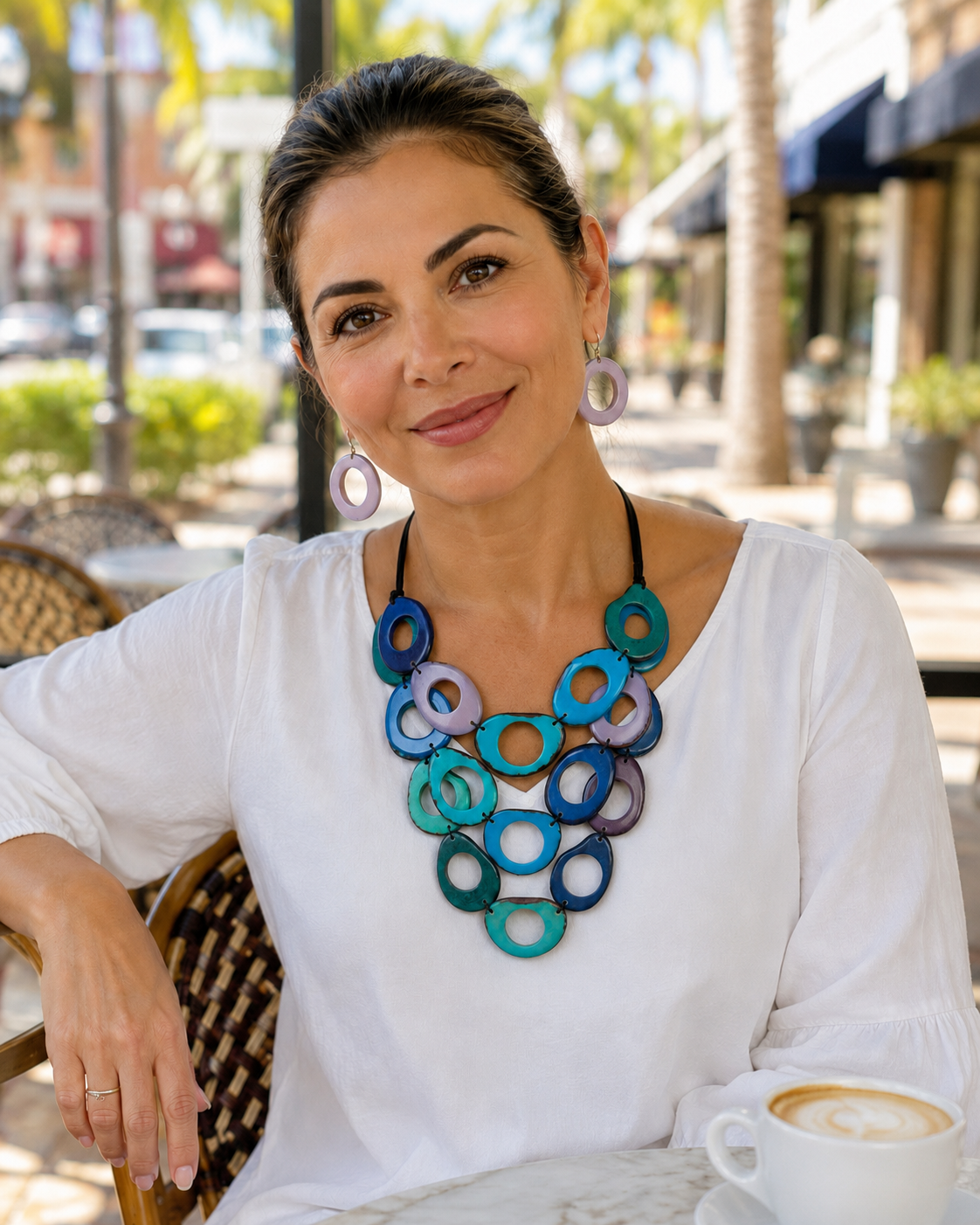Blue Tagua Statement Necklace – Handmade in Ecuador